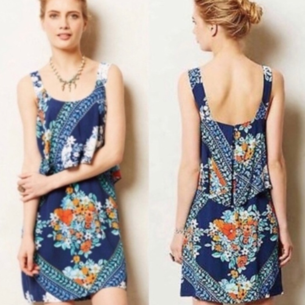 Anthropologie Maeve Blue Floral Tisana Dress- 4
